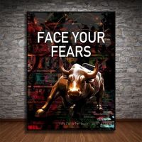 Bull Wall Street กับ ใบหน้าของคุณ Fears สร้างแรงบันดาลใจศิลปะ,โปสเตอร์ผ้าใบ,ดอลลาร์เงินจิตรกรรมผนังพิมพ์รูปภาพ,เหมาะสำหรับห้องพักตกแต่งบ้าน