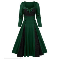 2021Gothic Black Retro Vintage Runway Midi Dresses Long Sleeve Winter Cotton Pin Up Rockabilly Swing Womens Clothing