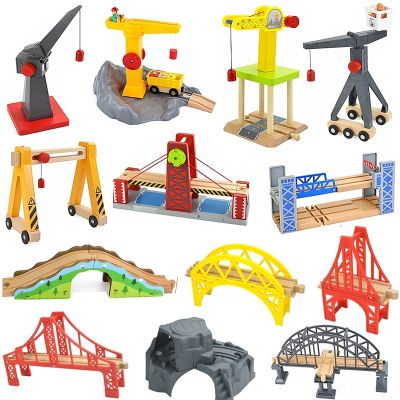 Wooden Train Track Racing Railway All Kinds of Bridge Track Accessories Fit for Biro Wood Tracks Toys for Children Gift Crane
