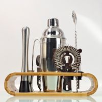 Stainless Steel Cocktail Shaker Mixer Drink Bartender Browser Kit Bars Set Tools with Wooden Rack Stand Home Party Accessories Bar Wine Tools