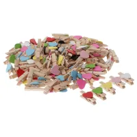 100Pcs  Heart Wooden Clips Pegs Craft Christmas Wedding Hanging Photo Small Clips Wood  Clips  Card Making Craft Clips Pins Tacks