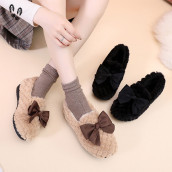 LAL Giày Cotton Phiên Bản Hàn Quốc Mới Giày Hạt Đậu Dày Ấm Áp Bằng Nhung Cho Nữ Giày Lông Thắt Nơ Giày Nữ Ấm Áp Phù Hợp Chống Trượt