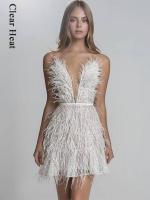 เซ็กซี่ Feather Elegant Halter ชุดมินิลูกไม้ V ลึกไม่มีสายหนังชุดเดรส2022ฤดูร้อนสุภาพสตรีวันหยุด Party Outfits