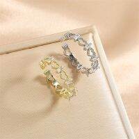 Simple Fashion Geometric Crystal Gold-Color Exquisite Heart Shape Hollow Open Rings For Women Girls Party Jewelry