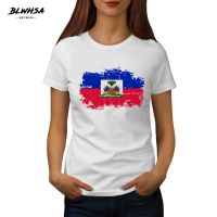 BLWHSA Haiti Flag T shirt Women Casual Round neck 100 Cotton Printing T-shirts Funny Haiti National Flag Female Tees