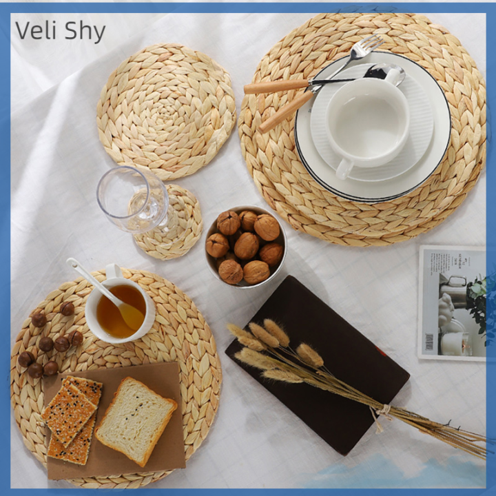 veli-shy-แผ่นรองถักทรงกลมพรมใยสังเคราะห์ผักตบชวาทำด้วยมือแผ่นรองจานธรรมชาติ