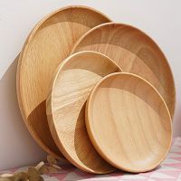 OKDEALS01 Japanese Eco-Friendly Tableware Round Hand-made Unbreakable Snack Plate Dessert Plate Tea Tray Wood Plate