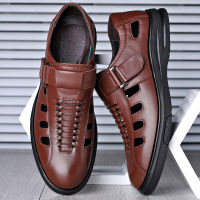 New Mens Hollow Hole Sandals Large Size Sandals Soft Leather Toe Thick Sole