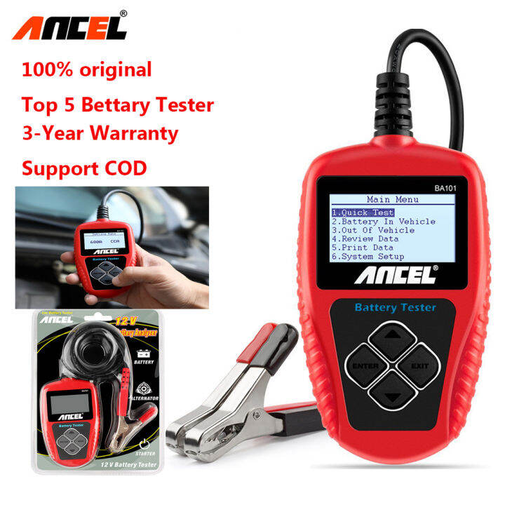 ANCEL BA101 12V Battery Tester 100-2000 CCA 220AH Digital Battery ...