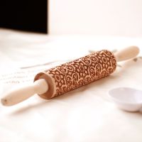 Arjmide 35X4.5CM Deep Engraved Wooden Embossed Cookies Flower Rolling Pin for Baking 3D Cookie Mold Rolling Pins With Pattern Bread  Cake Cookie Acces