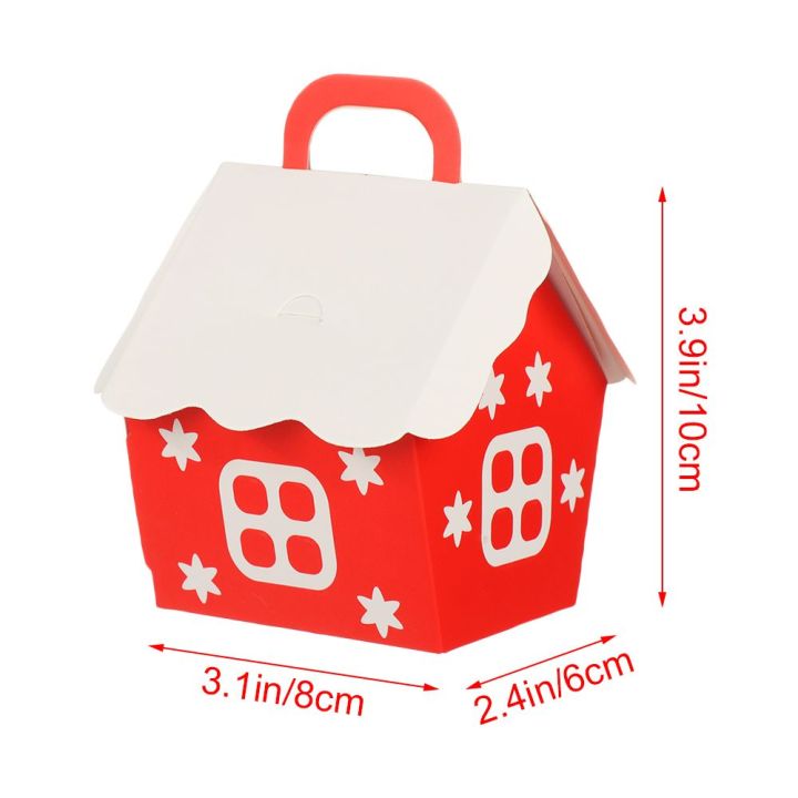 okdeals-10ชิ้นคุณภาพสูงบ้านรูปปีคริสต์มาสอุปกรณ์ตกแต่งกระเป๋าของขวัญคริสต์มาสถุงคุกกี้ลูกอมสีแดงกระเป๋า