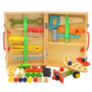 Wooden Toolbox Pretend Play Set Montessori Children Toy For Boys Nut