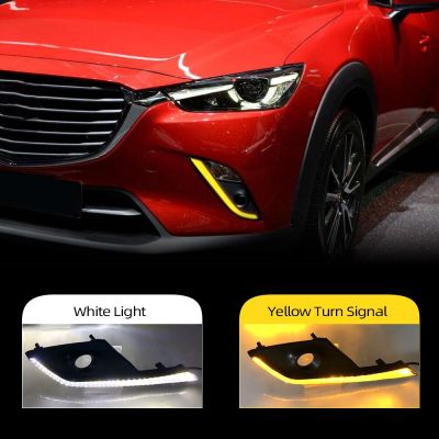 ไฟหน้ารถเมืองเคลื่อนที่2ชิ้นหลอดไฟ LED Siang Hari Untuk Mazda CX-3 CX3 2015 - 2019 2020 Kuning Sein Fungsi