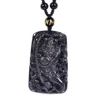 จี้ Borong Jourige Pelangi Mata Semulajadi Obsidian Batu จี้ Zhong Kui ล็อกเกต Kalung Wanita Lelaki Batu Barang Kemas Fesyen