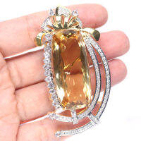 เข็มกลัดพลอยแท้ ซิทริน(Citrine) 20 x 45 mm. ไซส์ใหญ่เกรดสวย ล้อม เพทายขาว เงินแท้ 925 ชุบทอง 18k