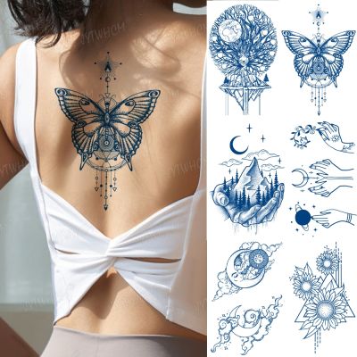 Butterfly Temporary Tattoo Sticker Back Semi Permanent Waterproof Tattoo For Women Blue Realistic 7-15 Days Body Art Arm Sticker