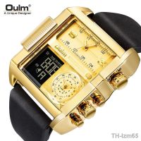 ⌚ นาฬิกา Oulm large dial square waterproof sports mens watch gold multifunctional belt men leisure electronic