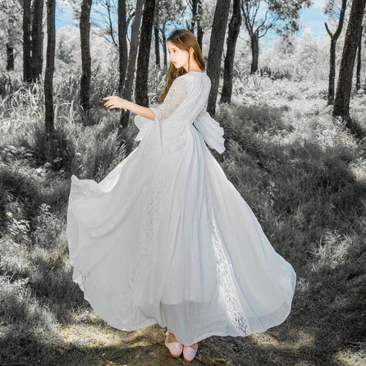 Đầm maxi trắng tay dài phong cách cổ điển cực yêu | Lazada.vn