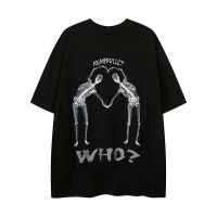 Funny Skull Print T-Shirt Womens Casual Loose Street Trend Dark Gothic Style y2k tops harajuku summer plus size graphic tee