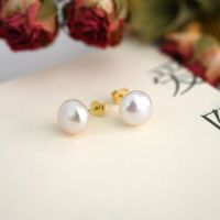 ASHIQI Real Natural Freshwater Pearl Stud Earrings For Women ,White Pink Purple 925 Sterling Silver Gold Plated Jewelry