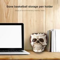 Skull Pen Holder, Basketball/Cranium Skeleton Makeup Brush Organizer Candy, Halloween Decoration for Home Office Desk - Perfect for Storing Stationery,Keys,Jewellery