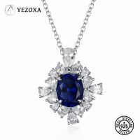 YEZOXA Created Sapphire 925 Sterling Silver Halo Pendant Necklace For Women Without Chain