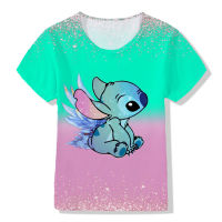 S Lilo &amp; Stitch เสื้อยืดเสื้อผ้าสาวการ์ตูน1-14ปี3D แฟชั่นเสื้อยืดฤดูร้อน Series Street เสื้อลำลอง Tee