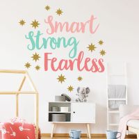 Smart Strong Fearless Inspirational Wall Stickers Multicolor English Language Bedroom Decorations Decals Wallpaper Art Poster