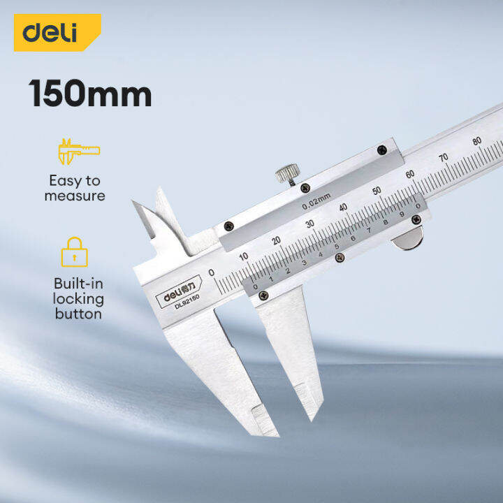 Deli 150mm Vernier Caliper Manual NonDigital Stainless Steel Calipers