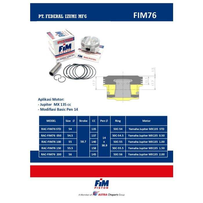 FIM76 PISTON KIT Jupiter MX 135cc Lazada Indonesia
