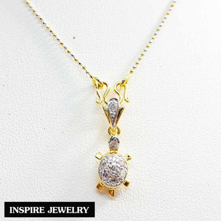 inspire-jewelry-จี้เต่าทองฝังเพชรสวิส-ตัวเรือนหุ้มทองแท้-100-24k-พร้อมสร้อยทองขนาด-18-นิ้ว-และกล่องทอง