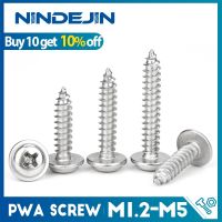 NINDEJIN PWA Cross Round Head with Washer Self Tapping Screw M1.4 M1.7 M2 M2.3 M2.6 M3 M4 M5 Carbon Steel Phillips Screw Nails Screws Fasteners