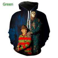 2023 Freddy Krueger Jason And ไมเคิลไมเยอร์เสื้อมีฮู้ด3D ผู้ชายผู้หญิงสยองขวัญฮาโลวีนเสื้อโค้ทเสื้อสวมศีรษะสตรีผู้ชายตลกๆ