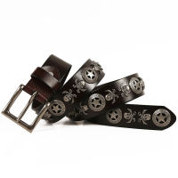 Punk Belts Skull Rivet Studded Belts for Men for Women Jeans Genuine Leather Belts with Pin Buckle High Quality Belts Cool