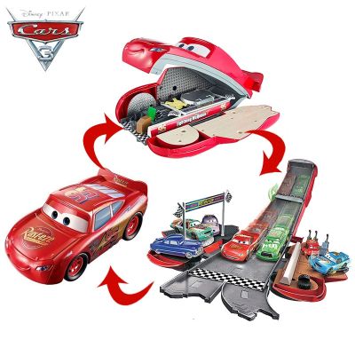 Original Disney Pixar Cars 3 Transforming Lightning McQueen Stunt Slide Track Toy Children Boy Birthday Gift DVF38