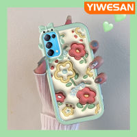 YIWESAN เคสสำหรับ OPPO Reno 5 4G Reno 5 5G Reno5 K เคส X3เบา3D ลายการ์ตูนน่ารักสีรุ้งดอกไม้สีทึบน่ารักกันกระแทกเคสมือถือป้องกันรอยขีดข่วนเคสใสฝาครอบป้องกัน