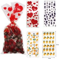 50 Pack Valentine Heart Candy Packaging Bag Clear Plastic Bag Gift Cookie Bag and Wrapping New Year Party Supplies Gift Wrapping  Bags