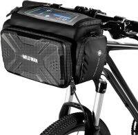 WILD MAN Handlebar Bag for Bike Bicycle Basket Front Storage Bag Touch Screen Shoulder Handbag with Detachable Shoulder Strap