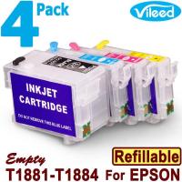 Vileed 4 Pack 188ขวดเปล่าเติมได้ตลับหมึกพิมพ์ไม่มีหมึก T1881 T1882 T1883 T1884สีดำสีเหลืองแดงม่วงน้ำเงินอมเขียวสำหรับ EPSON แรงงาน WF 7111 WF7111 WF-7111 7211 WF7211 WF-7211 7611 WF7611 WF-7611 7711 WF7711 WF-7711เครื่องพิมพ์สี