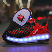 Roller Sneakers for Kids Boys Size 28-40 LED Light Up Shoes with Double Wheels USB Charging Skate Shoes for Children Boys Girls