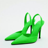 Spring High-heeled Shoes Womans 2022 WSL TRAF ZA Green Pointed Shallow Mouth Slingback High-heeled Sandals Female Muller Pumps