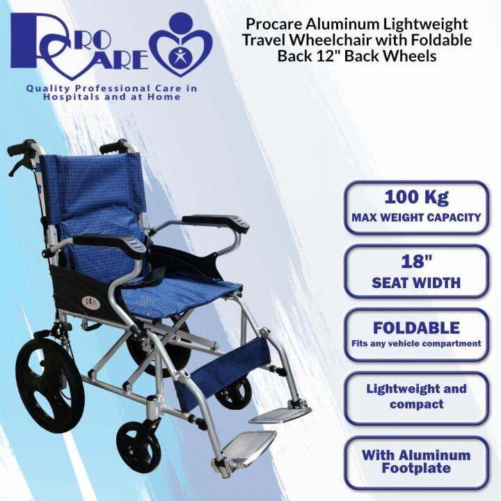 Procare Aluminum Lightweight Travel Wheelchair with Foldable Backrest