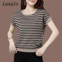 Luxqlo เสื้อยืดแขนสั้นของผู้หญิง,เสื้อพิมพ์ลายใส่ได้ทุกโอกาสทรงหลวมรุ่นใหม่สำหรับฤดูร้อน