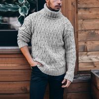 【YD】 2021 Warm Thick Woolen Sweaters Men Knitted Turtleneck Mens Fashion Sleeve Ribbed Sweater