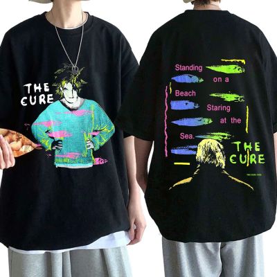 1986 Cure ยืนบนชายหาด Staring At The Sea T เสื้อผู้ชาย Vintage Punk เสื้อยืดขนาดใหญ่ Rock Band robert Smith T เสื้อ