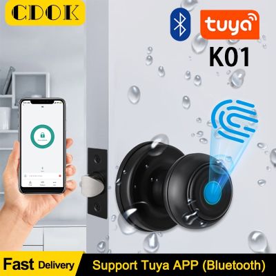 【YF】 CDOK K01 Waterproof Ball Door Lock tuya Bluetooth WiFi Smart Fingerprint  Security Auto Cylinder Electronic