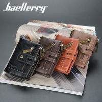 Baellerry กระเป๋าสตางค์ทรงสั้นสำหรับผู้ชาย,กระเป๋าใส่เหรียญมีซิปสองช่องมีช่องใส่บัตรหลายช่องกระเป๋าสตางค์พับสามทบ