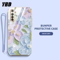 YBDเคสโทรศัพท์ดีไซน์ใหม่สำหรับ OPPO Realme XT K5 เคสชุบภาพน้ำมันเคสลายดอกไม้เคสแถมฟรีสายคล้อง