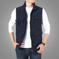 Men Summer Vest Jacket Multi Pockets Waistcoat Men Outwear Fishing Wear Outdoor Vest Coat Male Clothing VestsCollar Plus Size