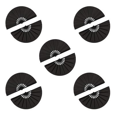 10 Pieces Folding Fan Nylon Cloth Handheld Folding Fan Chinese Tai Fan Black Decoration Fold Hand Fan